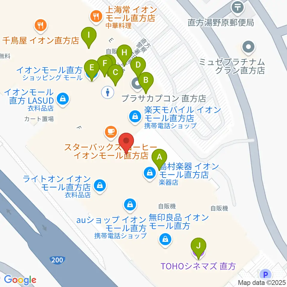 HMVイオンモール直方周辺のファミレス・ファーストフード一覧地図
