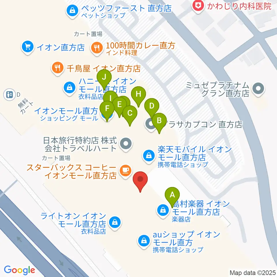 HMVイオンモール直方周辺のファミレス・ファーストフード一覧地図