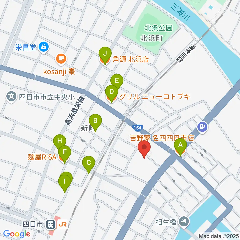 四日市市なやプラザ周辺のファミレス・ファーストフード一覧地図