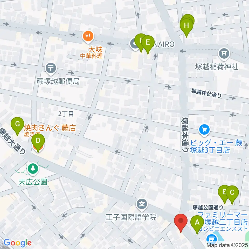 天沢バイオリン工房周辺のファミレス・ファーストフード一覧地図
