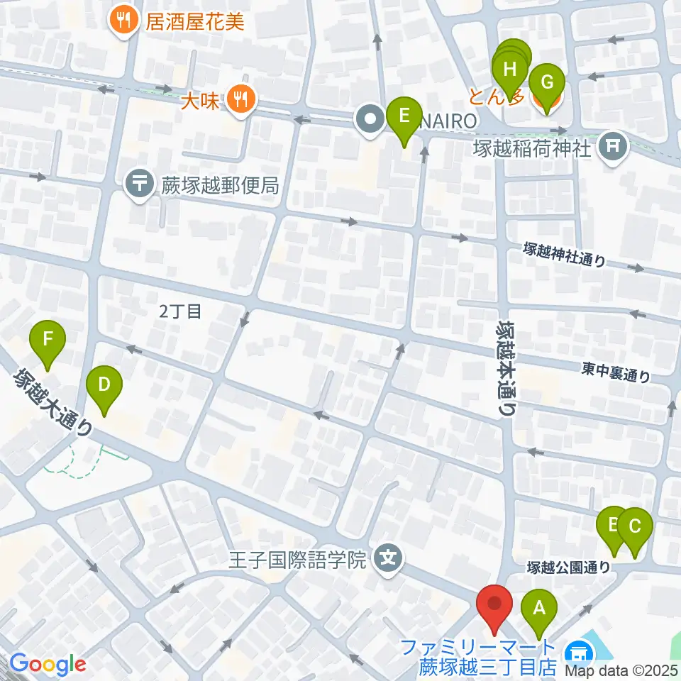 天沢バイオリン工房周辺のファミレス・ファーストフード一覧地図