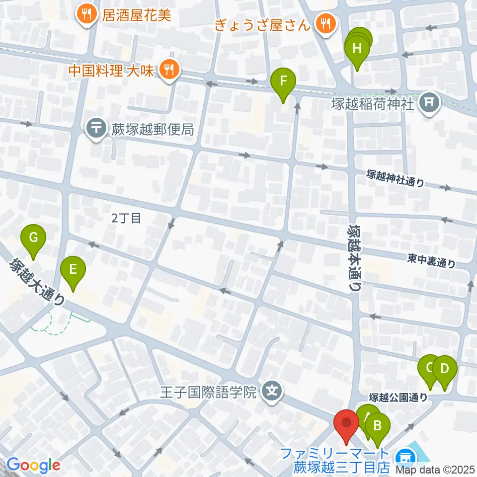 天沢バイオリン工房周辺のファミレス・ファーストフード一覧地図