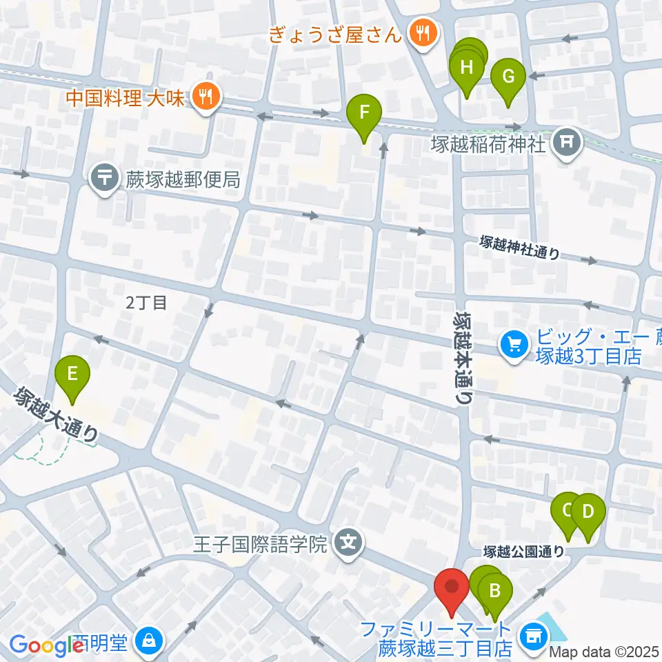 天沢バイオリン工房周辺のファミレス・ファーストフード一覧地図