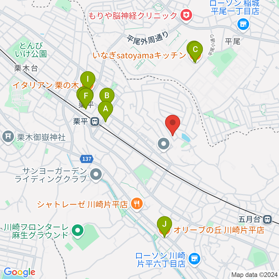 菊池ヴァイオリン・ピアノ教室周辺のファミレス・ファーストフード一覧地図