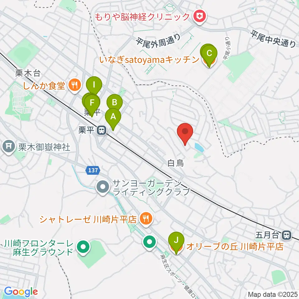 菊池ヴァイオリン・ピアノ教室周辺のファミレス・ファーストフード一覧地図