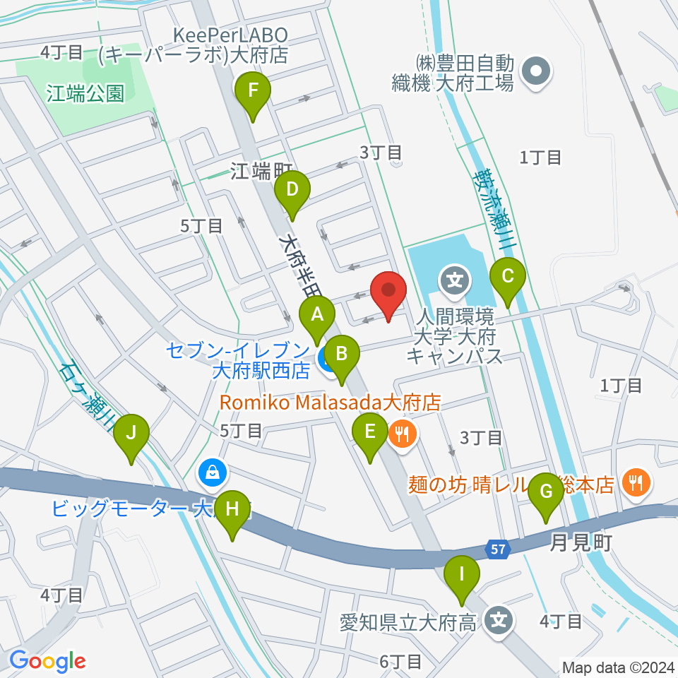 音楽教室ルチェンテ周辺のファミレス・ファーストフード一覧地図