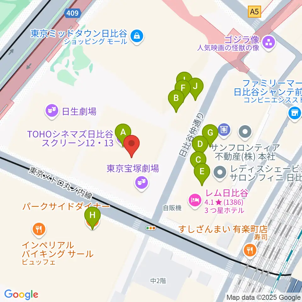東京宝塚劇場周辺のファミレス・ファーストフード一覧地図