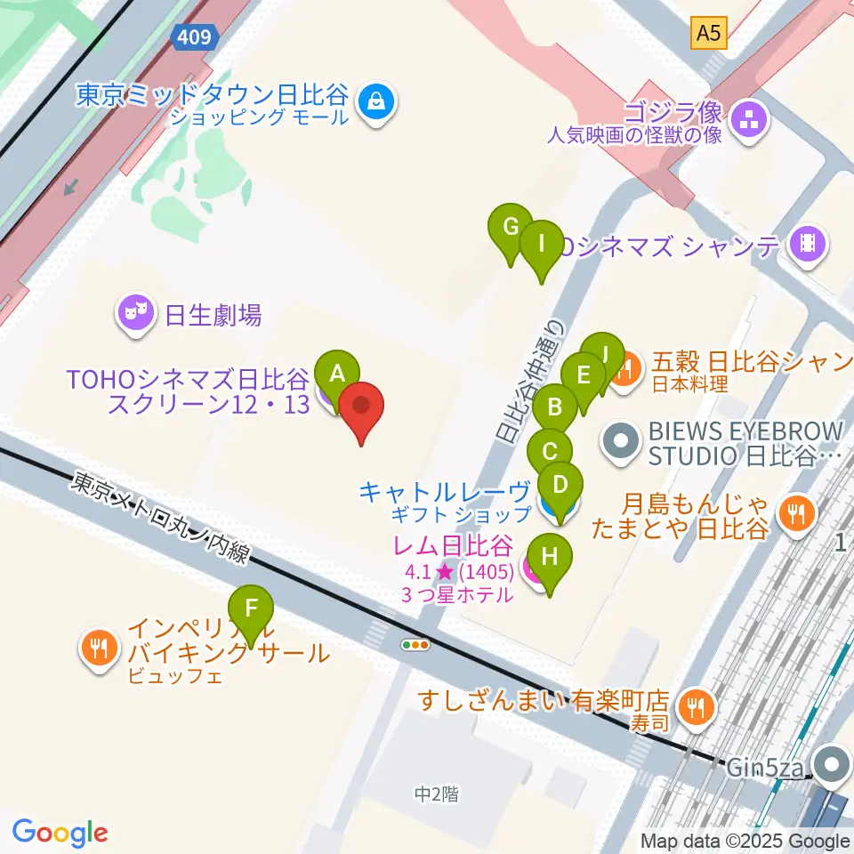 東京宝塚劇場周辺のファミレス・ファーストフード一覧地図