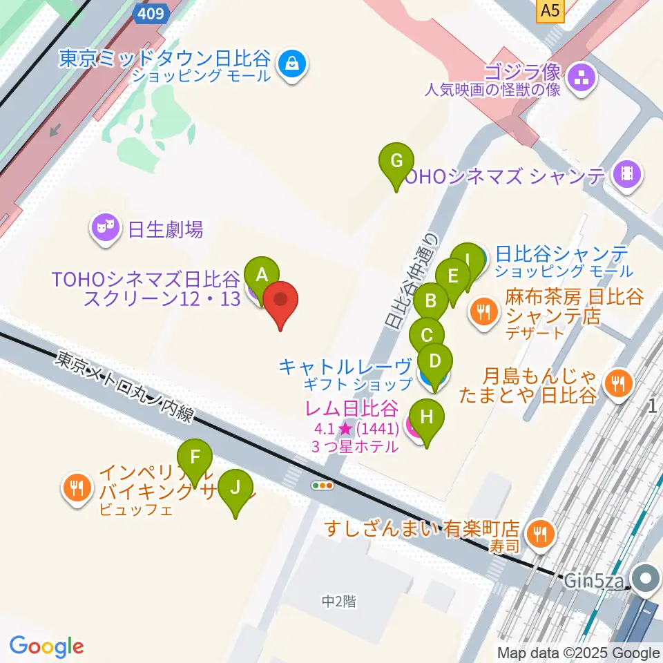 東京宝塚劇場周辺のファミレス・ファーストフード一覧地図