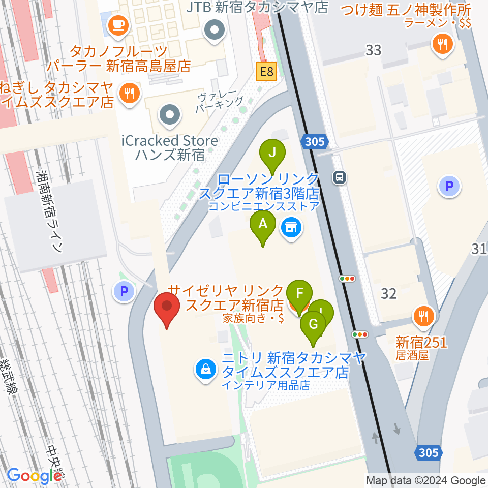 紀伊國屋サザンシアターTAKASHIMAYA周辺のファミレス・ファーストフード一覧地図