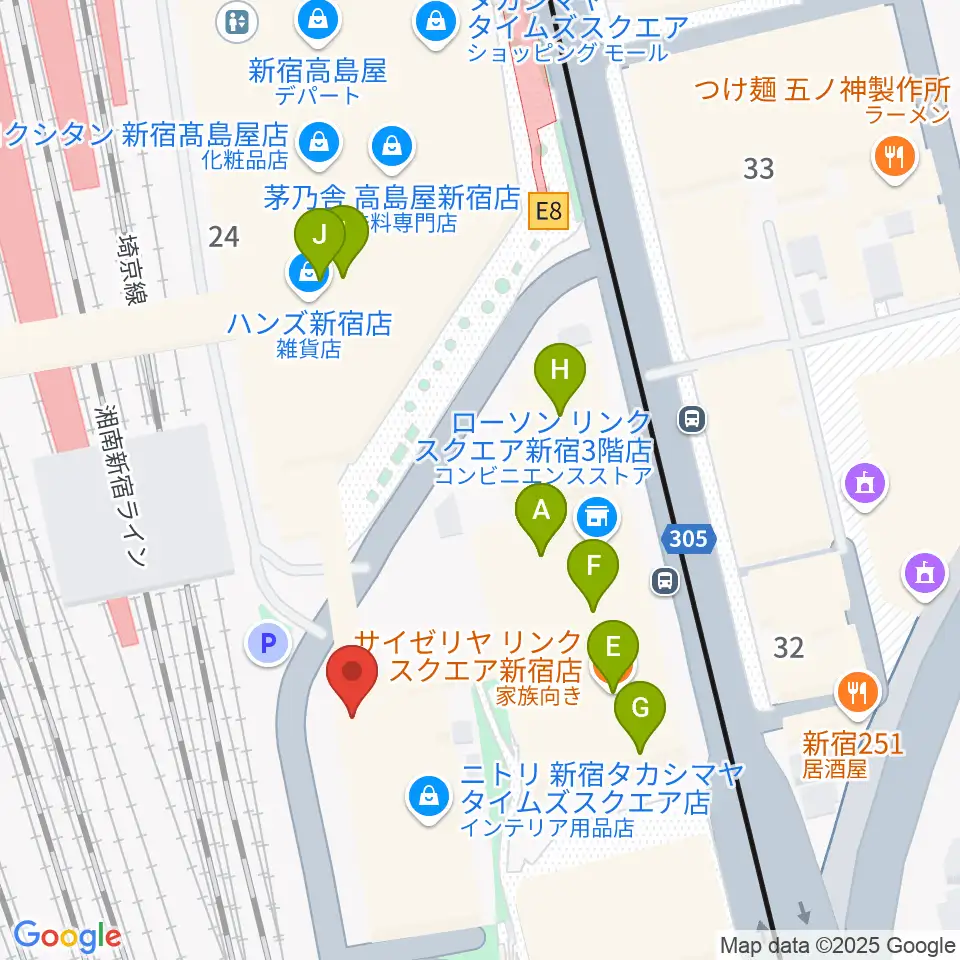 紀伊國屋サザンシアターTAKASHIMAYA周辺のファミレス・ファーストフード一覧地図