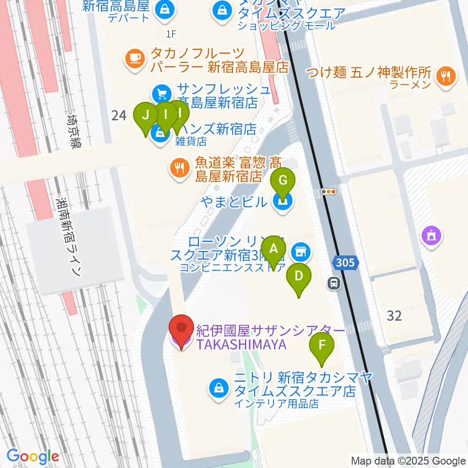 紀伊國屋サザンシアターTAKASHIMAYA周辺のファミレス・ファーストフード一覧地図