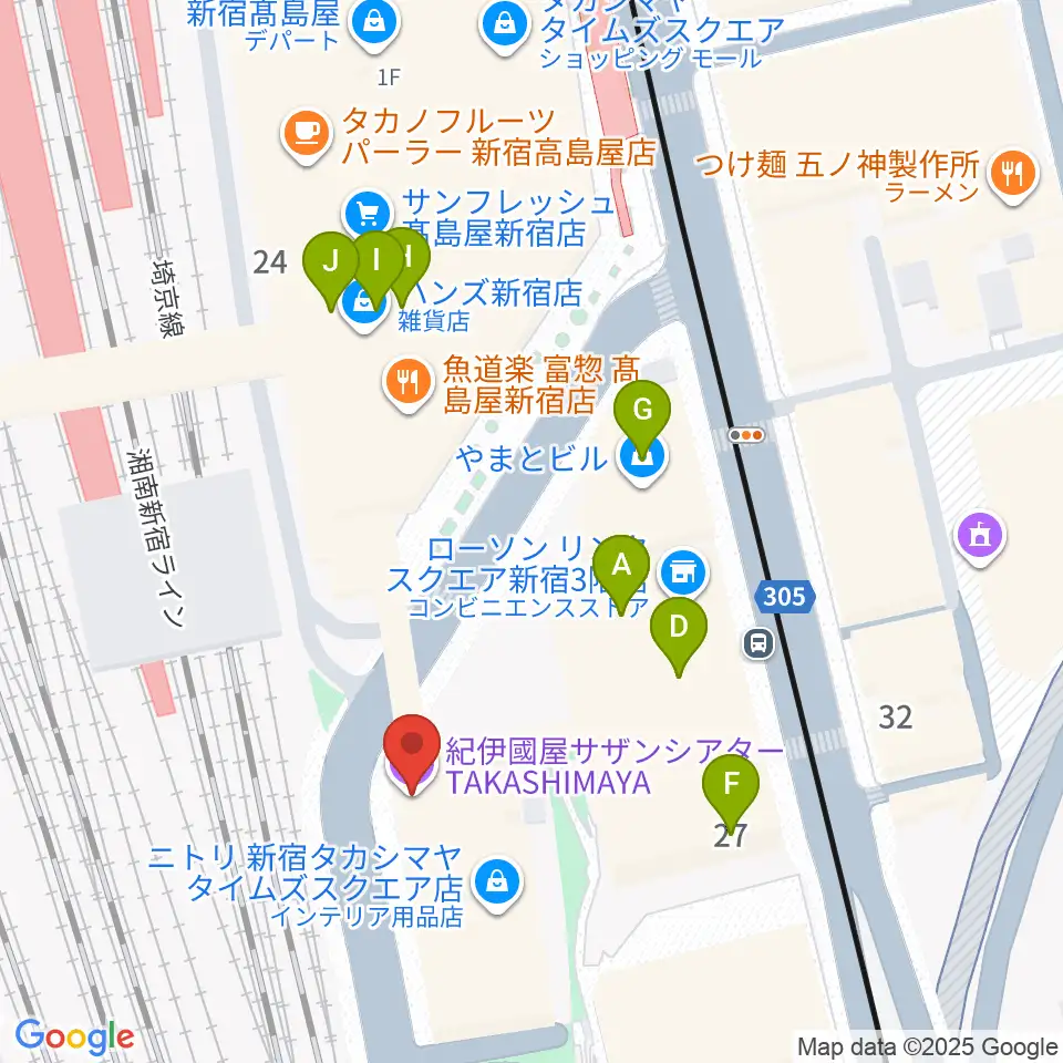 紀伊國屋サザンシアターTAKASHIMAYA周辺のファミレス・ファーストフード一覧地図