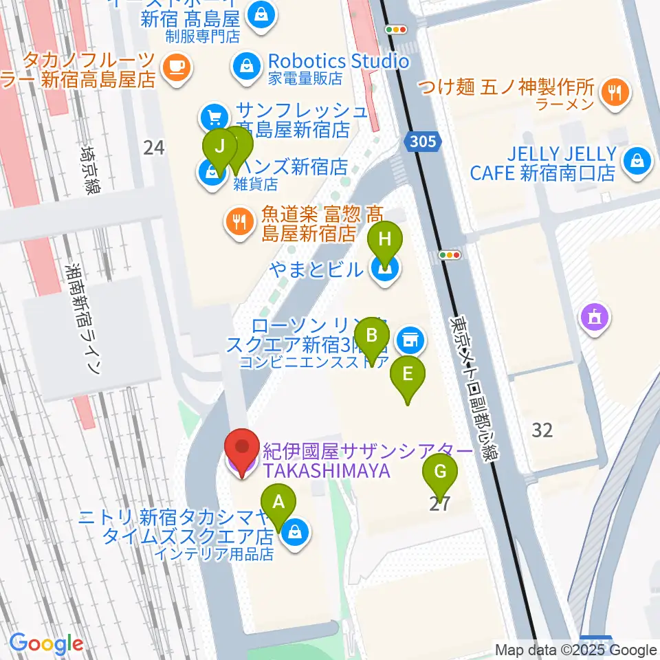 紀伊國屋サザンシアターTAKASHIMAYA周辺のファミレス・ファーストフード一覧地図