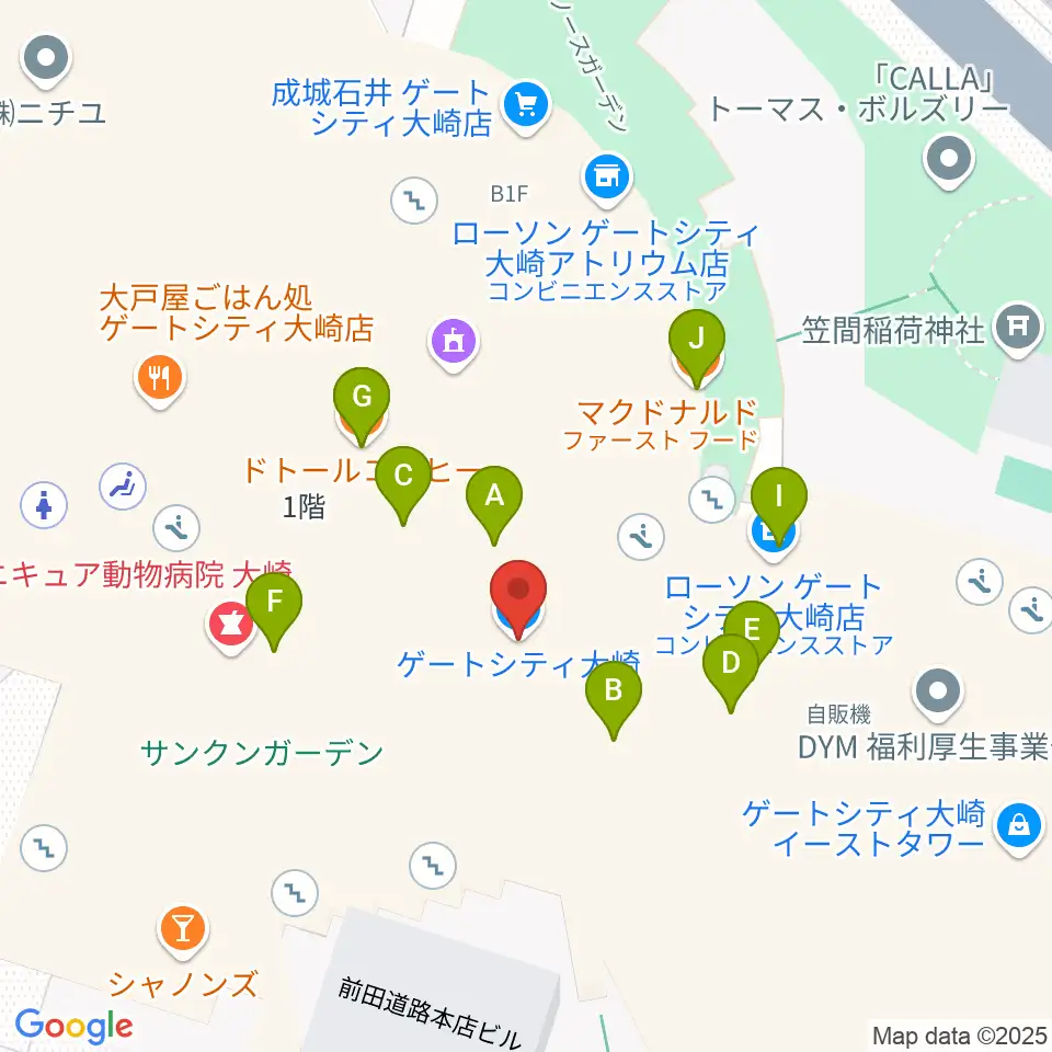 ゲートシティホール&ルーム周辺のファミレス・ファーストフード一覧地図