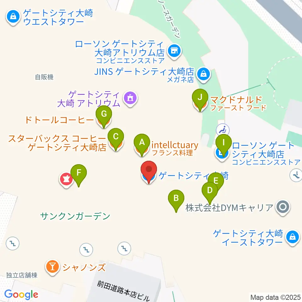 ゲートシティホール&ルーム周辺のファミレス・ファーストフード一覧地図