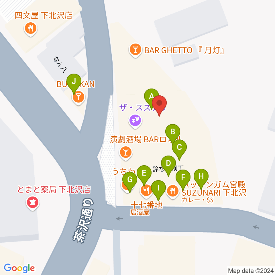 ザ・スズナリ周辺のファミレス・ファーストフード一覧地図