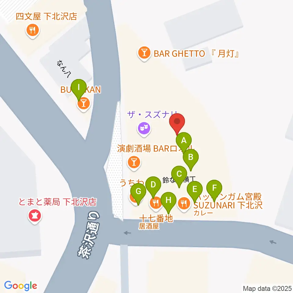 ザ・スズナリ周辺のファミレス・ファーストフード一覧地図