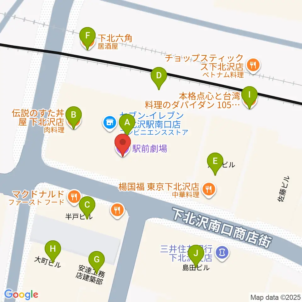 駅前劇場周辺のファミレス・ファーストフード一覧地図