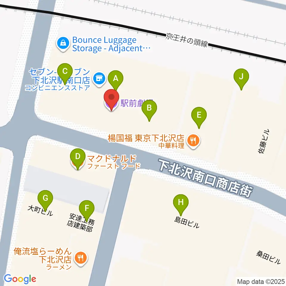 駅前劇場周辺のファミレス・ファーストフード一覧地図