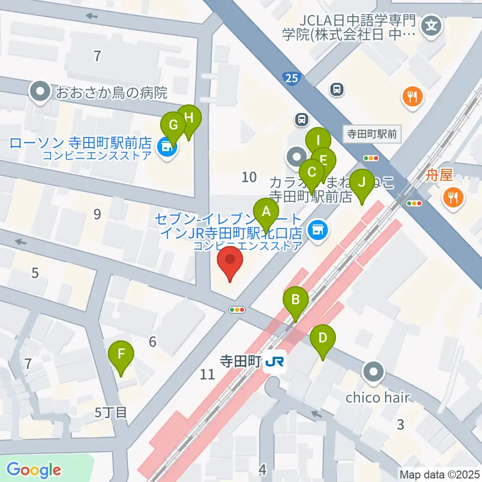 寺田町Fireloop周辺のファミレス・ファーストフード一覧地図