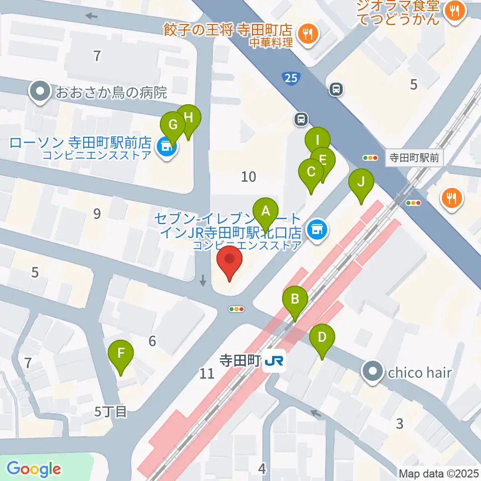 寺田町Fireloop周辺のファミレス・ファーストフード一覧地図