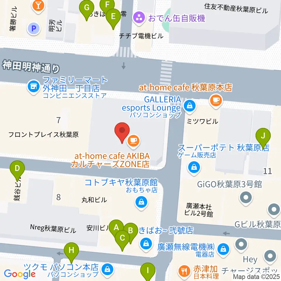 AKIBAカルチャーズ劇場周辺のファミレス・ファーストフード一覧地図