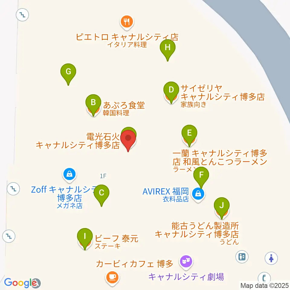 キャナルシティ劇場周辺のファミレス・ファーストフード一覧地図
