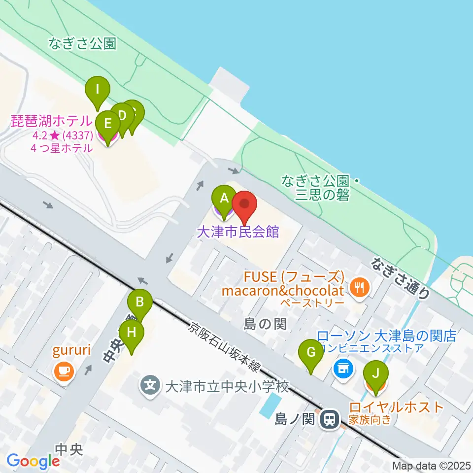 大津市民会館周辺のファミレス・ファーストフード一覧地図