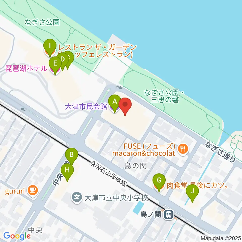 大津市民会館周辺のファミレス・ファーストフード一覧地図