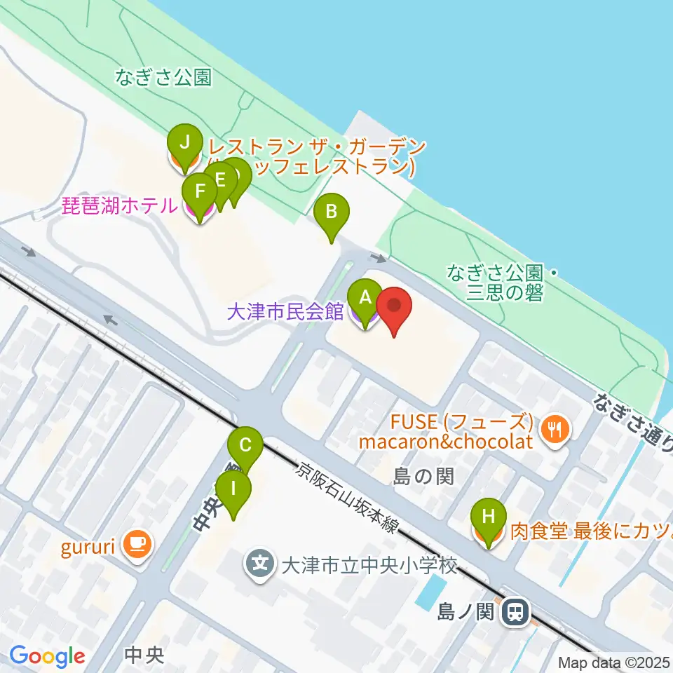 大津市民会館周辺のファミレス・ファーストフード一覧地図