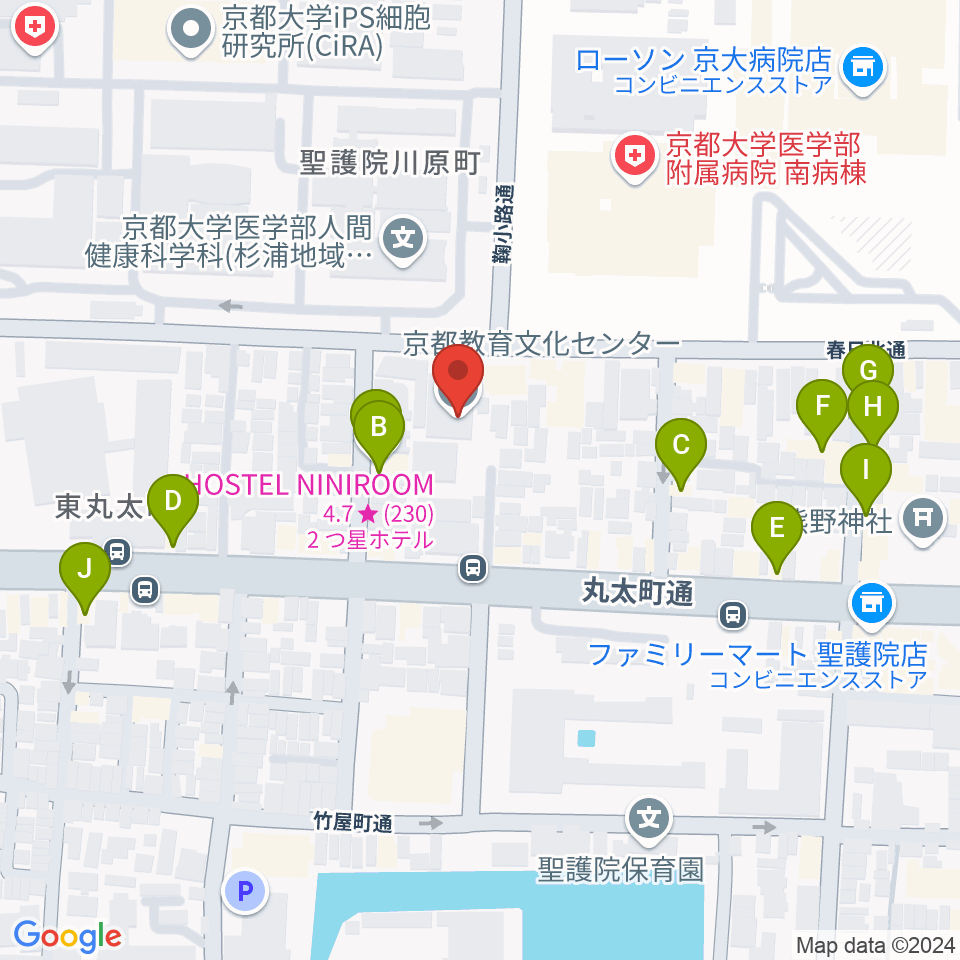 京都教育文化センター周辺のファミレス・ファーストフード一覧地図