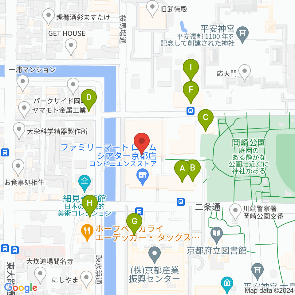 ロームシアター京都周辺のファミレス・ファーストフード一覧地図