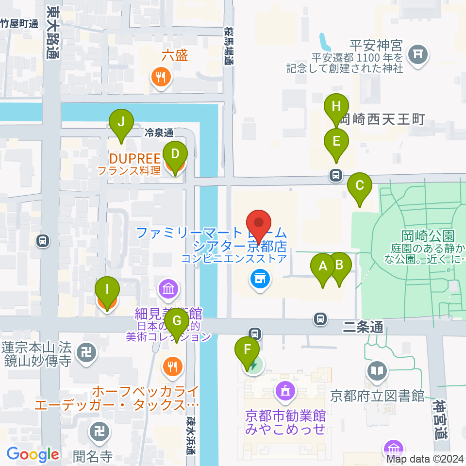 ロームシアター京都周辺のファミレス・ファーストフード一覧地図