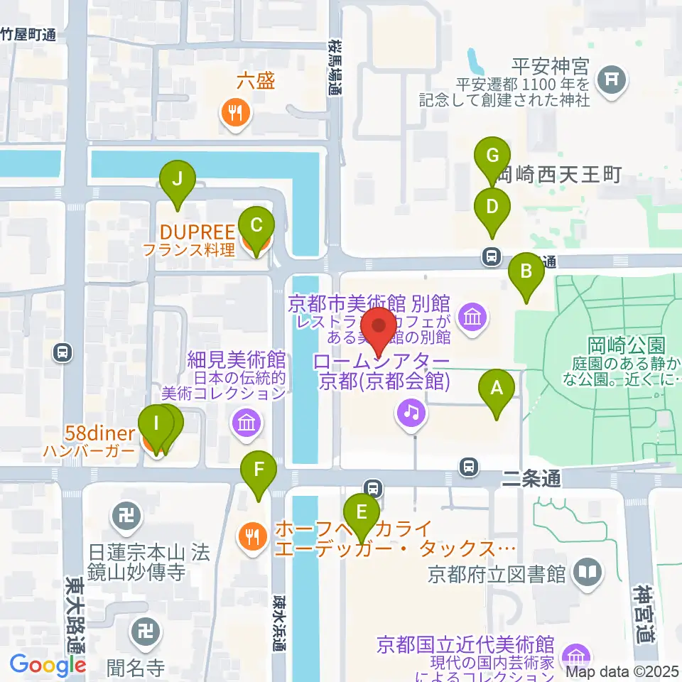 ロームシアター京都周辺のファミレス・ファーストフード一覧地図
