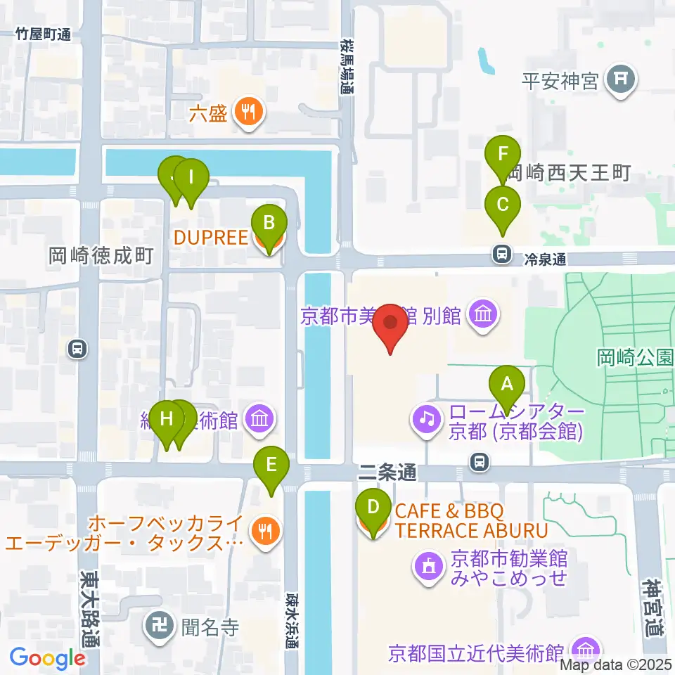 ロームシアター京都周辺のファミレス・ファーストフード一覧地図