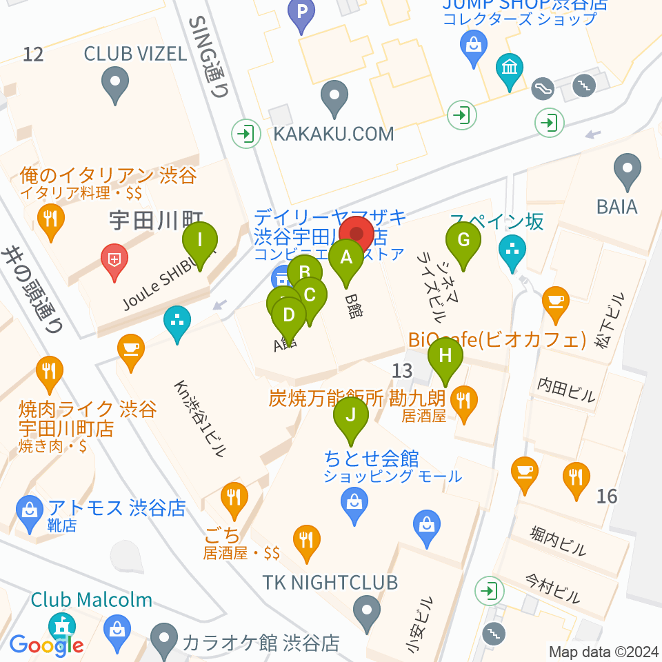 渋谷GARRET周辺のファミレス・ファーストフード一覧地図