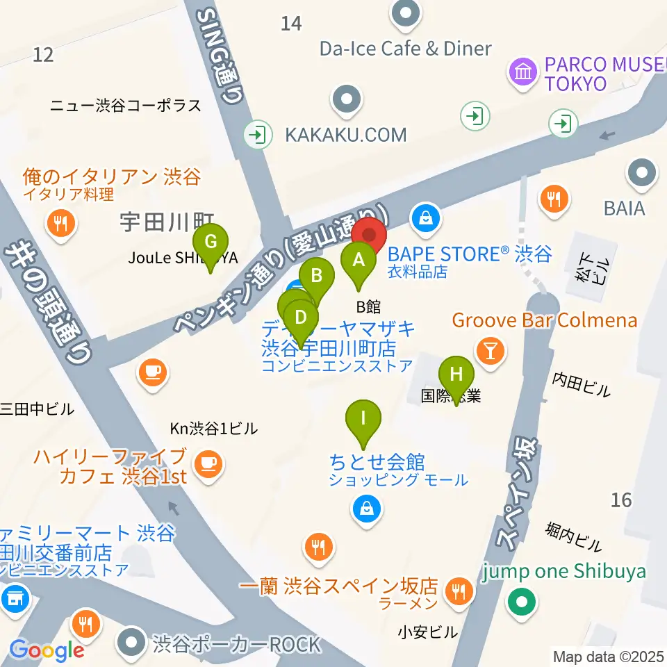 渋谷GARRET周辺のファミレス・ファーストフード一覧地図
