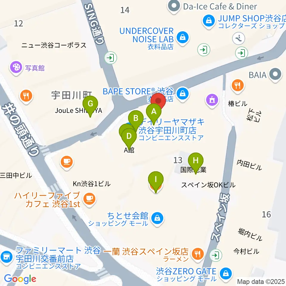渋谷GARRET周辺のファミレス・ファーストフード一覧地図
