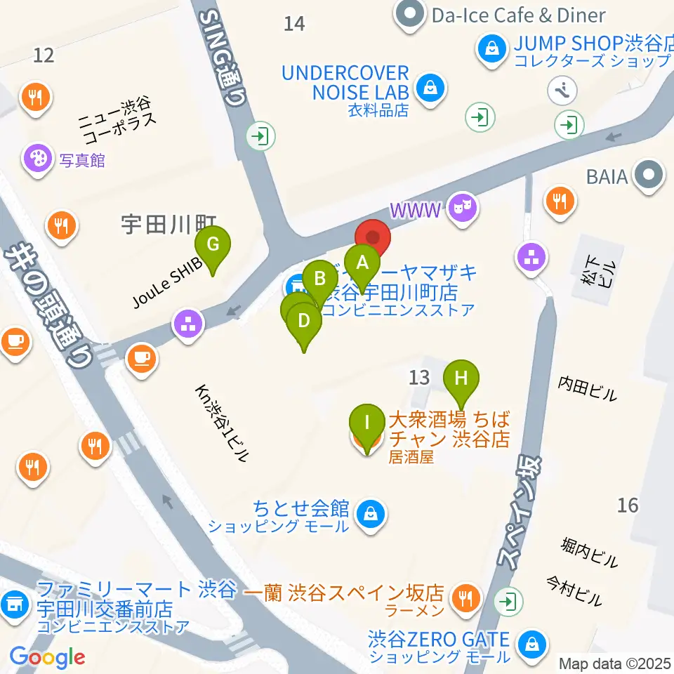 渋谷GARRET周辺のファミレス・ファーストフード一覧地図