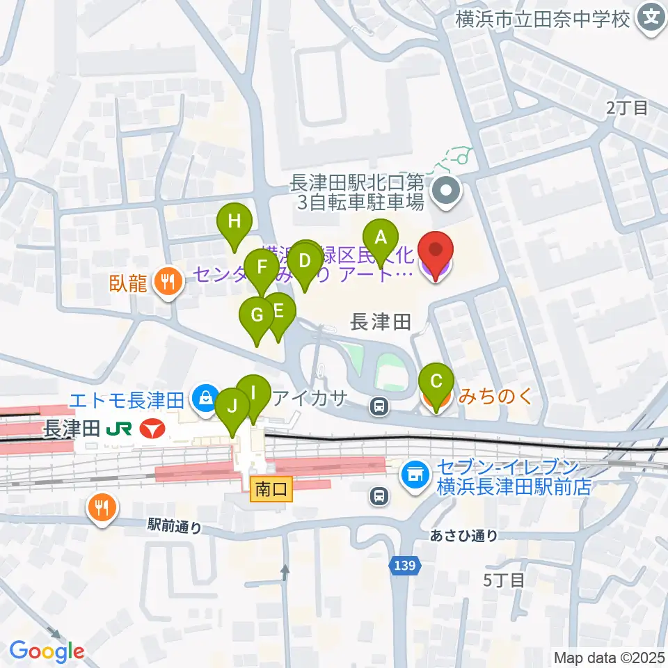 横浜市緑区民文化センター みどりアートパーク周辺のファミレス・ファーストフード一覧地図