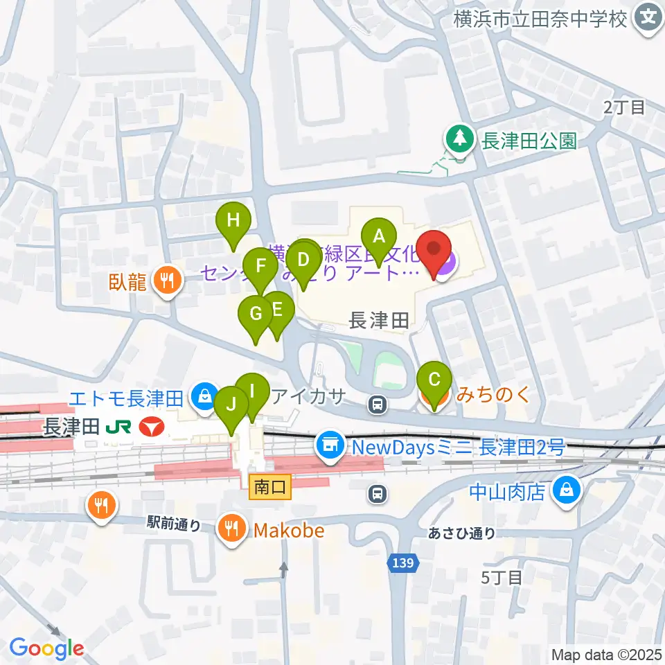 横浜市緑区民文化センター みどりアートパーク周辺のファミレス・ファーストフード一覧地図