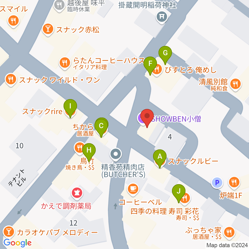 SHOWBEN小僧周辺のファミレス・ファーストフード一覧地図