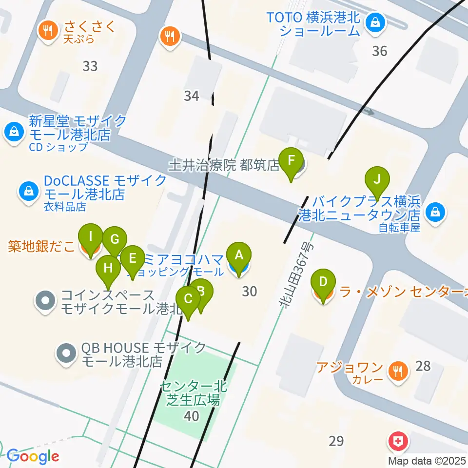横浜YTJホール周辺のファミレス・ファーストフード一覧地図