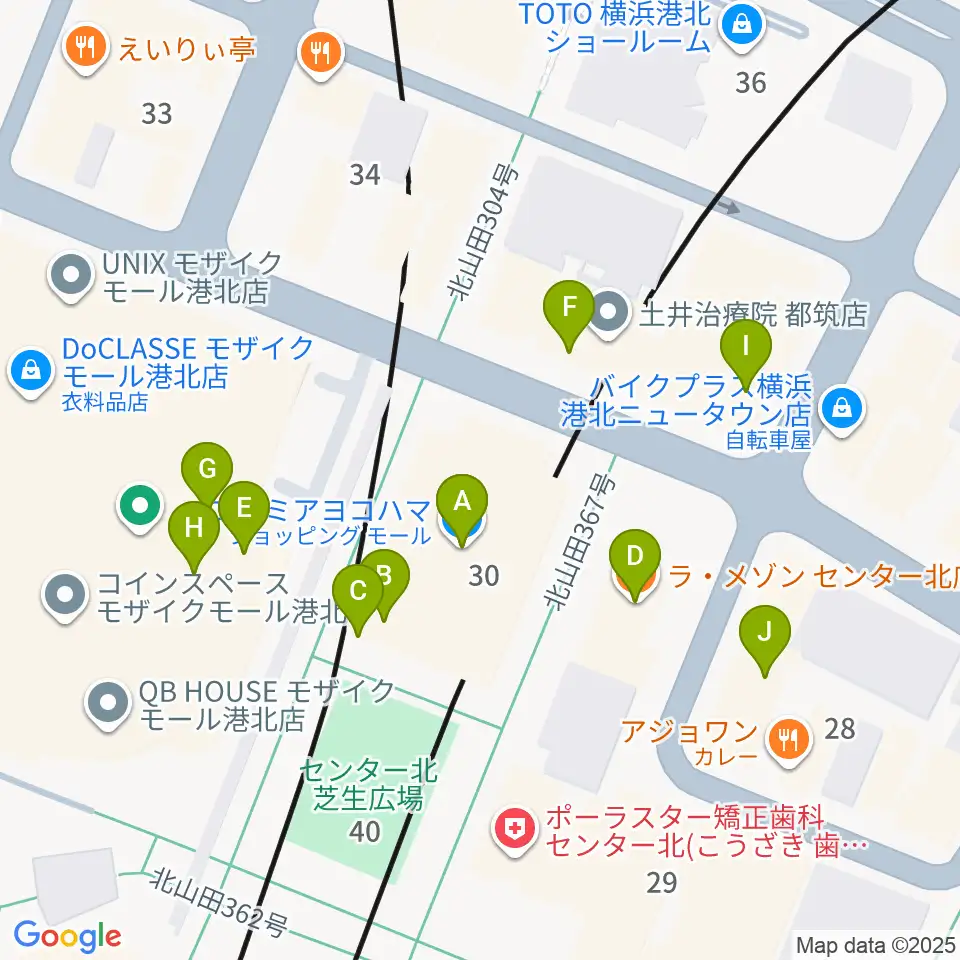 横浜YTJホール周辺のファミレス・ファーストフード一覧地図
