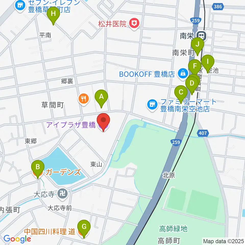 アイプラザ豊橋周辺のファミレス・ファーストフード一覧地図
