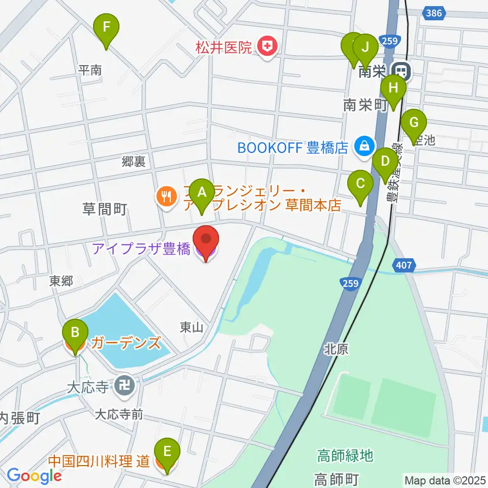 アイプラザ豊橋周辺のファミレス・ファーストフード一覧地図