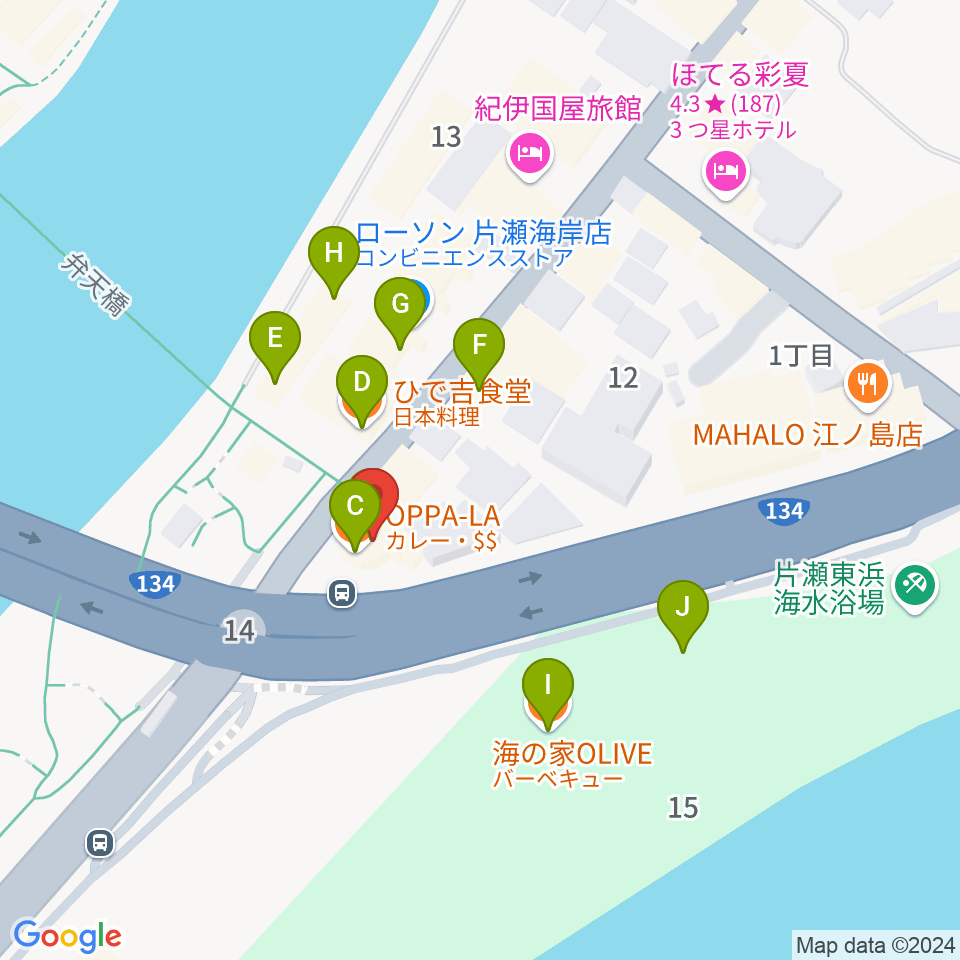 虎丸座周辺のファミレス・ファーストフード一覧地図