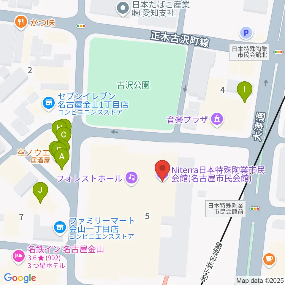 Niterra日本特殊陶業市民会館周辺のファミレス・ファーストフード一覧地図