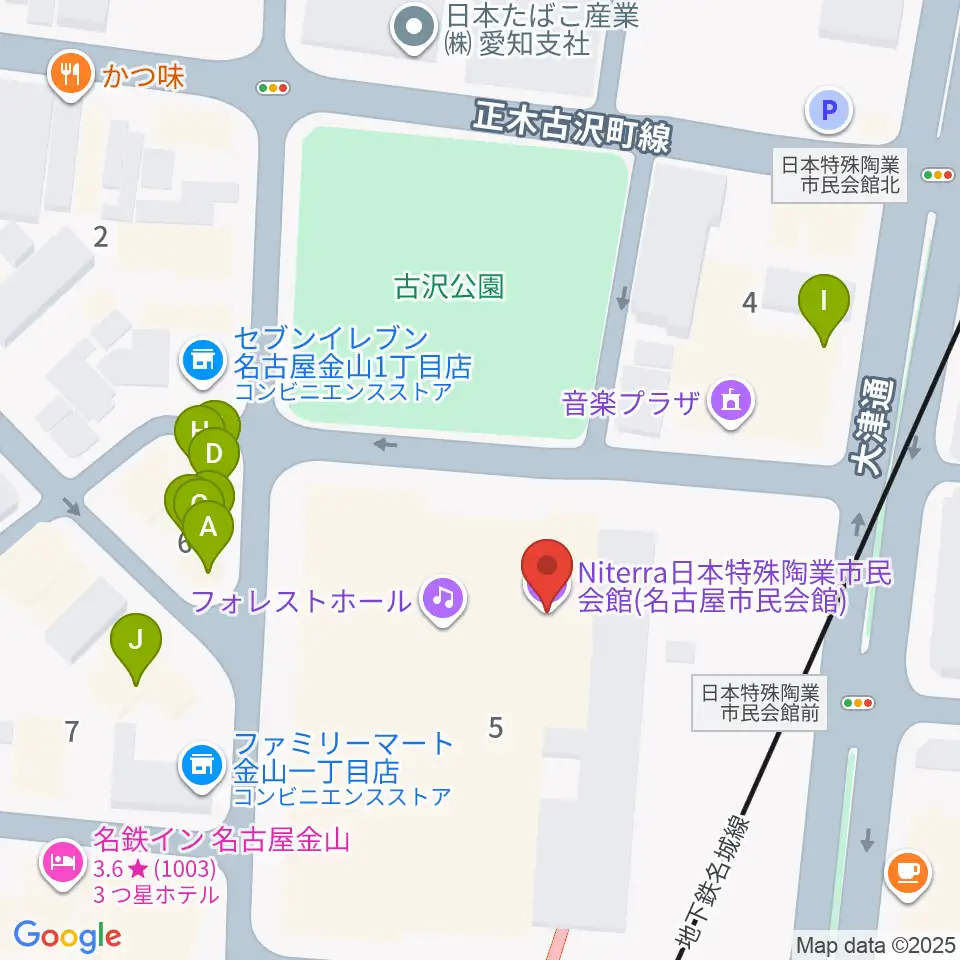 Niterra日本特殊陶業市民会館周辺のファミレス・ファーストフード一覧地図